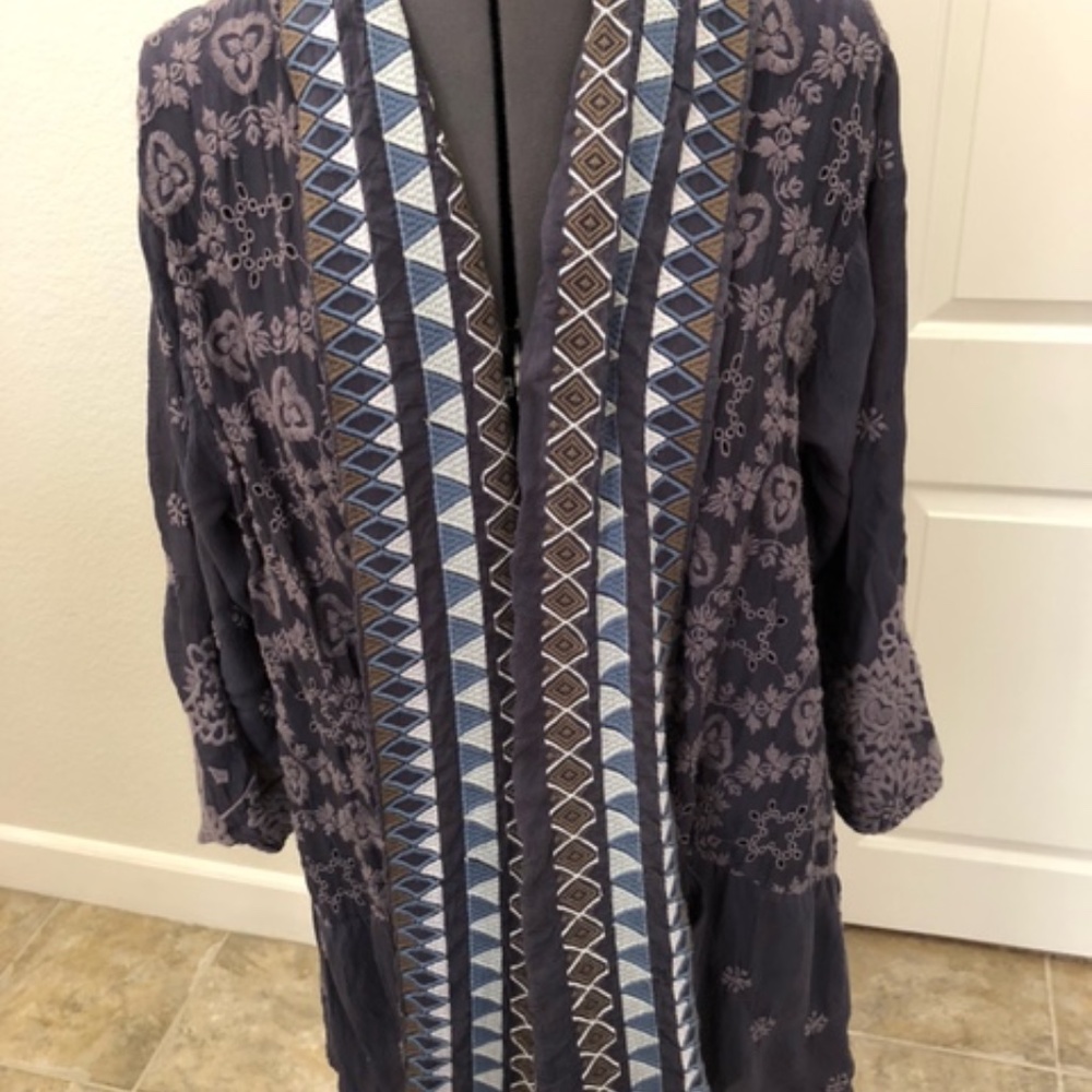 Johnny Was Gray Embroidered Kimono